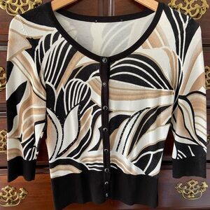 White House Black Market Black and Tan Leaf Cardigan